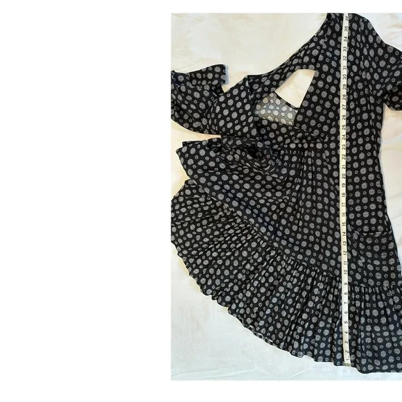 PPLA‎ Mara M Smock Dress Black White Keyhole Cutout Tiered Ruffle w/ Pockets - Picture 9 of 11